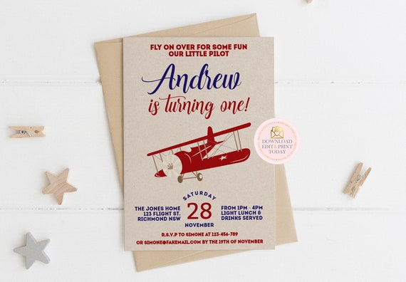 INSTANT DOWNLOAD Airplane Invitation, Airplane Party, Airplane Birthday, Printable Invitation, Airplane Baby Shower, Birthday Invitation Il_570xn