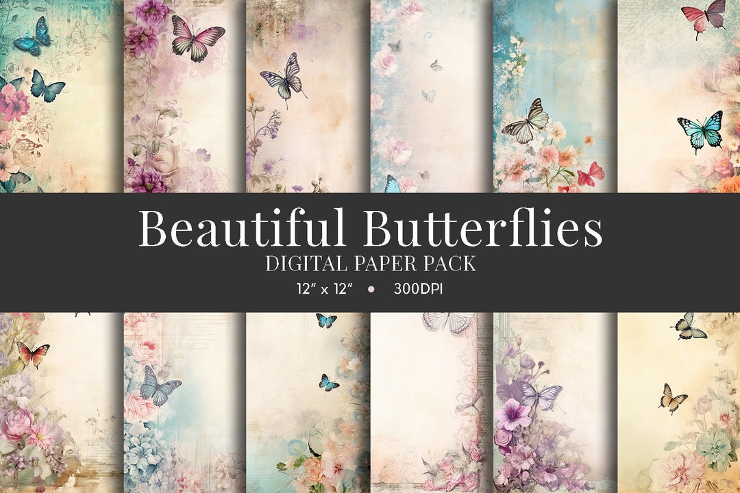 Vintage Butterfly Digital Paper Pack, Scrapbooking Backgrounds ...