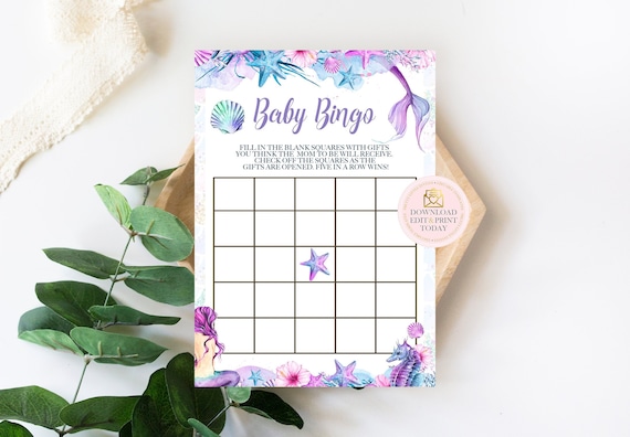 Mermaid Baby Shower Bingo, Under The Sea Baby Shower Games, Mermaid Birthday Party Bingo, Little Mermaid Baby Bingo, Instant Download Il_570xn
