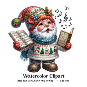 Imágenes prediseñadas de gnomos cantando villancicos navideños, PNG festivo (descarga digital)