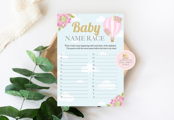 Pink Hot Air Balloon Baby Shower Baby Name Race Game, Printable Games, Up Up and Away Girl Baby Shower, Instant Download Shower Games Il_570xn