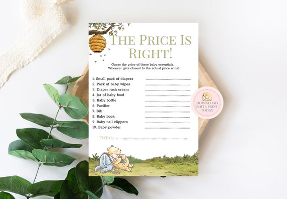 Gender Neutral Winnie The Pooh Price Is Right Baby Shower Game, Pooh Baby Shower, INSTANT DOWNLOAD, Editable, Baby Shower Activity Il_570xn