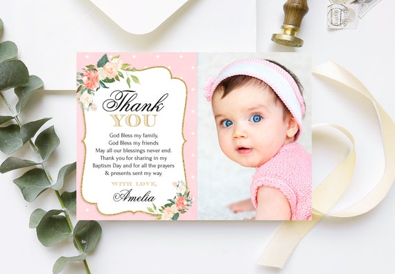 Ongebruikt Peach Gold Baptism Thank You Card Christening Thank You Card | Etsy RQ-21