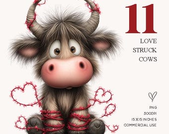 Valentine Highland Cow Clipart Bundle PNG