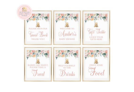 Winnie The Pooh Baby Shower Decor Printable Party Signs Classic