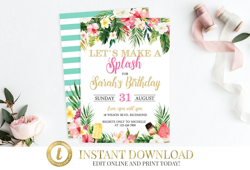 tropical invitation birthday invitation tropical invitation