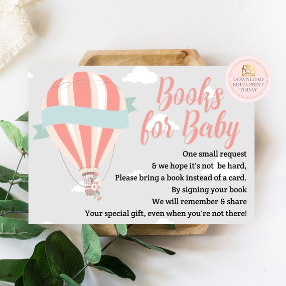 Hot Air Balloon Baby Shower Books For Baby, Printable, INSTANT DOWNLOAD, Balloon Baby Shower, Up Up and Away, Bring A Book, Book Request. Il_570xn