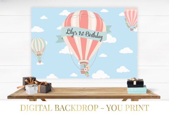 Up Up and Away Backdrop, Hot Air Balloon Backdrop, Baby Shower, First Birthday, Printable Backdrop, Birthday Party, Printable, YOU PRINT Il_570xn