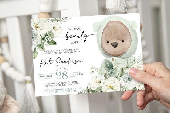 Bearly Wait Baby Shower Invite Template Blue Bear Baby Shower 