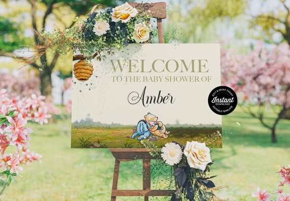 Winnie The Pooh Sign For A Baby Shower or Birthday - Editable Template - Add Any Text - Use For Any Occasion! Il_570xn