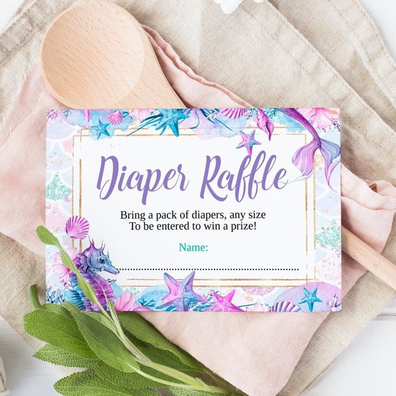 Mermaid Baby Shower Diaper Raffle Ticket, Under The Sea Diaper Raffle Card, Girl Baby Shower, Printable Diaper Raffle Insert, Mermaid Shower Il_570xn