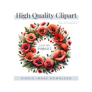 Clipart de coroa de papoula de lembrança, design floral PNG, para que não esqueçamos, download digital, álbum de recortes, para impressão, uso comercial