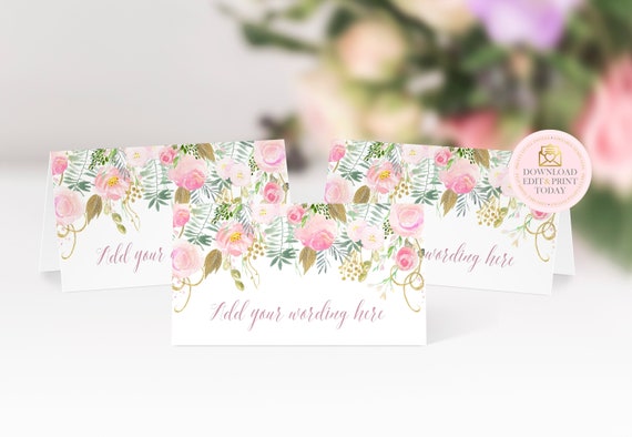 Pink & Gold Wedding Place Cards, Escort Cards, Name Cards, Printable Place Cards, Pink Gold Floral, INSTANT DOWNLOAD, Baby Shower Tent Card Il_570xn