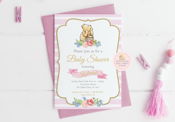 pooh baby shower invitations