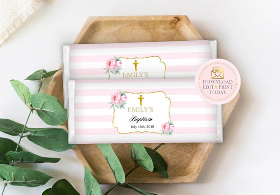 Pink Baptism Chocolate Wrapper, Christening Candy Bar Wrapper, Baptism Candy Bar Wrapper, First Communion, Baptism Favor, Pink, Girl Baptism Il_570xn