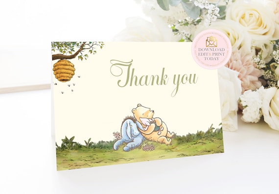 Classic Pooh Baby Shower Thank You Card, Winnie The Pooh, Pooh Thank You, Pooh Baby Shower, Classic Pooh Birthday, Printable, Editable Il_570xn