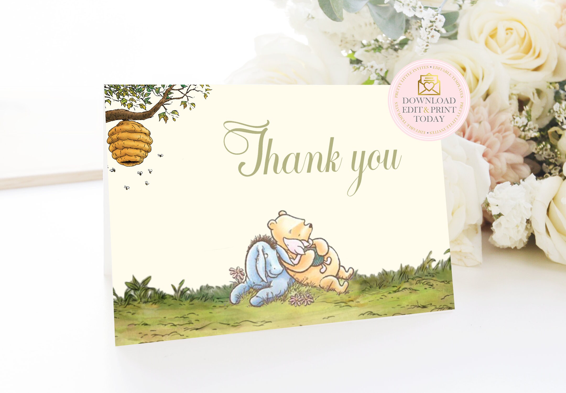 Classic Pooh Baby Shower Thank You Card Winnie The Pooh Pooh Etsy