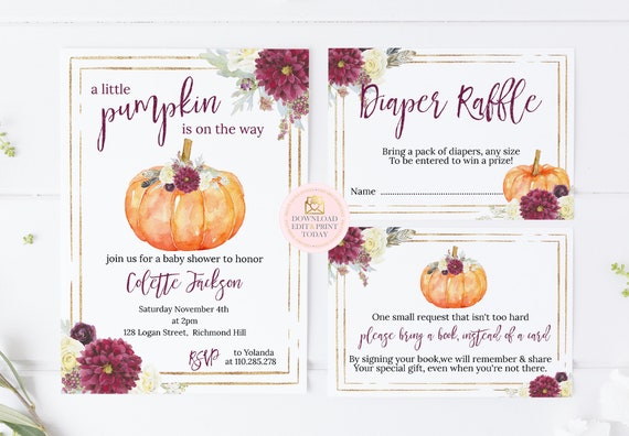 Fall Pumpkin Baby Shower Kit, Fall Baby Shower, Pumpkin Baby Shower, Little Pumpkin, Pumpkin, Fall, Pumpkin Invitation, Baby Shower Invite Il_570xn