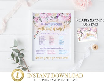 Unicorn Name Game Unicorn Party Unicorn Birthday Unicorn Party Game Unicorn Name Unicorn Game INSTANT DOWNLOAD Printable Editable Rainbow