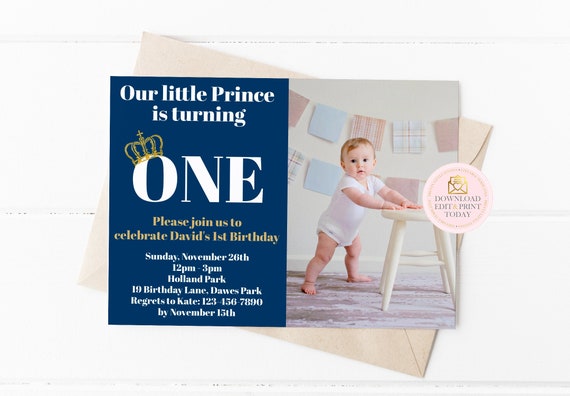 Prince Invitation, Prince Birthday, First Birthday, Birthday Invitation, Little Prince, Prince, Royal, Royal Birthday, INSTANT DOWNLOAD Il_570xn