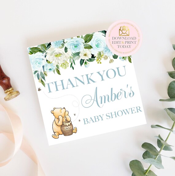 Blue Floral Classic Pooh Tags Vintage Winnie The Pooh Thank You Tags Pooh Favor Tags Pooh Baby Shower Winnie The Pooh Tags Gift Tags Il_570xn