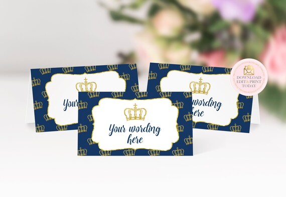 Prince Food Tent Label, Menu Card, Place Cards, Tent Label, Folded Tent Label, Food Label, Prince Baby Shower, Prince Birthday, Baby Shower Il_570xn