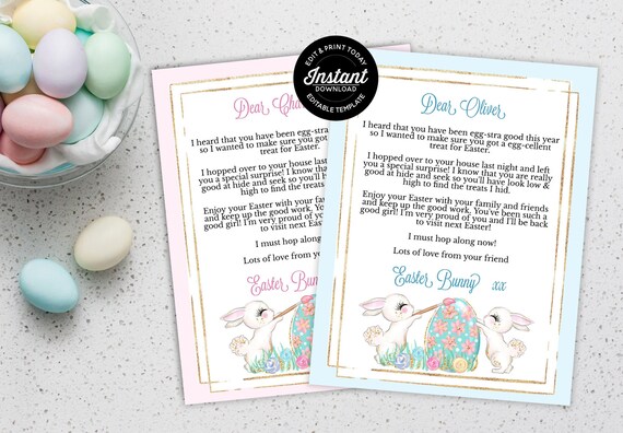 Letter from The EASTER Bunny For A Girl or Boy, Easter Bunny Letter, Edit Yourself Print At Home Personalized Easter Bunny Printable Note. Il_570xn