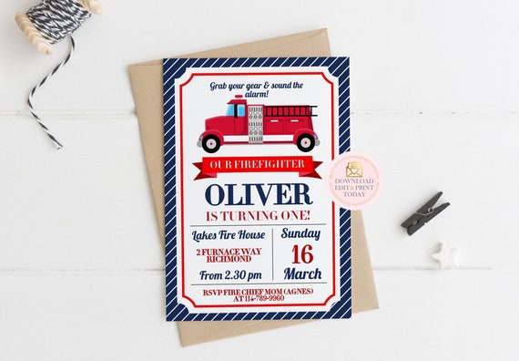 Fire Truck Invitation Firetruck Fireman pillowcase | Etsy