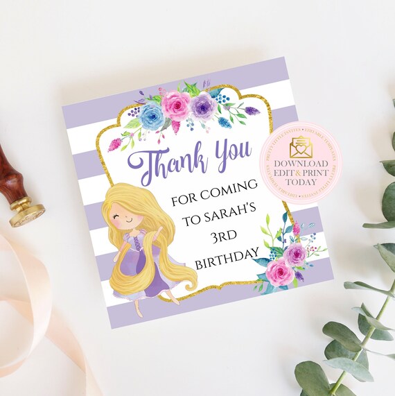 Rapunzel Gift, Thank You or Favor Tags For Girl Birthday Princess Birthday Party Goody Bag Tags, Printable and Editable Treat Bag Tags Il_570xn