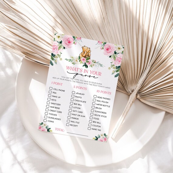 Printable Game Winnie the Pooh - What's in your purse Baby Shower