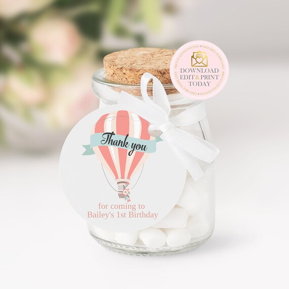 Hot Air Balloon Favor Tags, Up Up and Away Favor Tags, INSTANT DOWNLOAD, Thank you tags, Birthday, Christening, Baby Shower, Thank You Tag Il_570xn