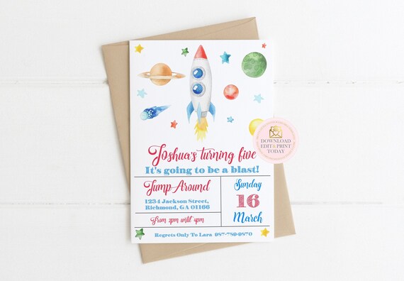 Instant Download Space Invitation, Space Party, Space Invitation, Space Birthday, Outer Space, Rocket Invitation, Birthday Invitation Il_570xn