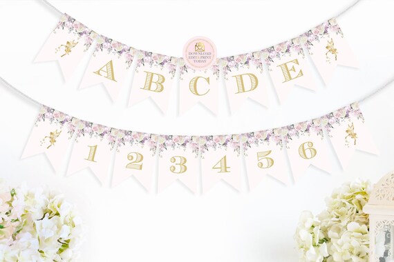 Pink & Gold Fairy Birthday Party Banner, Fairy Birthday Decor, Printable Banner, Baby Shower Banner, High Chair Banner, Name Banner Il_570xn