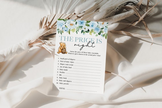 Vintage Winnie The Pooh Blue Boy Baby Shower Price Is Right, Classic Pooh Bear Price Shower Game, Storybook Shower Printable Activity BFP Il_570xn