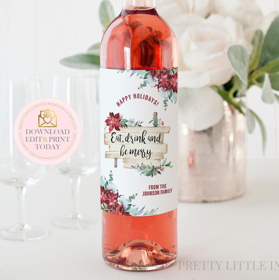 Editable Christmas Wine Label DIY Personalized Christmas Template, Custom Holiday Wine Sticker Instant Download Printable Last Minute Gift Il_570xn