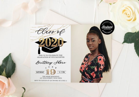 Graduation Party Photo Invite For High School Or College Graduate, Printable Grad Invitation, Grad Party Editable Template, Instant Download Il_570xn