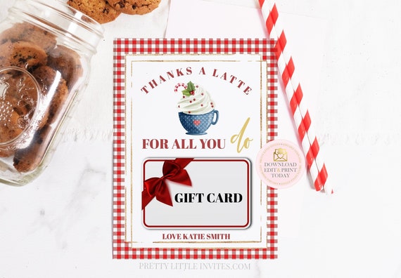 INSTANT DOWNLOAD Teacher Gift Card Holder, Editable Teacher Appreciation Gift From Student, Thanks A Latte Printable Template Buffalo Plaid Il_570xn