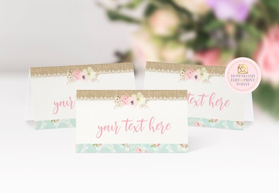 Shabby Chic Tent Cards, Shabby Chic Place Cards, Name Cards, Wedding, Birthday, Christening, Instant Download, Editable File, Shabby Chic Il_570xn