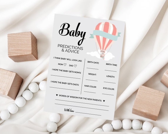 Hot Air Balloon Prediction Card, Up Up And Away Baby Shower, Printable Baby Shower Activity, Balloon Advice For Baby Digital Download Il_570xn