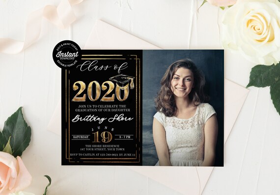 Photo Graduation Invitation For High School Or College Graduate Printable Grad Invite, Grad Party Editable Template - Print, Email or Text Il_570xn