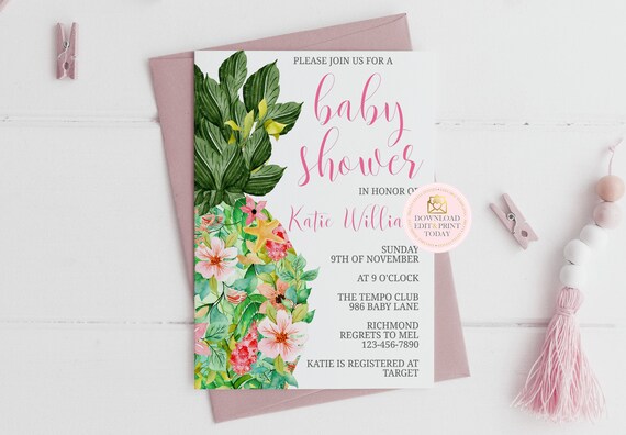 INSTANT DOWNLOAD Pineapple Invitation, Pineapple Invitation, Tropical, Editable, Editable Invitation, Tropical Invitation, Printable Invite Il_570xn
