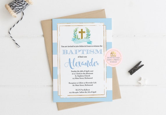 INSTANT DOWNLOAD Boy Baptism Invitation, Christening Invitation, Christening Invite, Baptism Invite, Editable Invitation, Printable Invite Il_570xn
