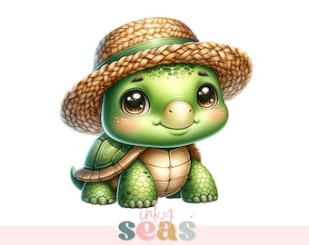 Adorable Watercolor Turtle Clipart, Cute PNG Turtle Illustration, Digital Download, Nursery Decor Art, Animal Graphics, Hat Turtle Design