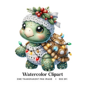Christmas Turtle PNG: Cartoon Santa Hat, Holiday Lights (Digital Download)