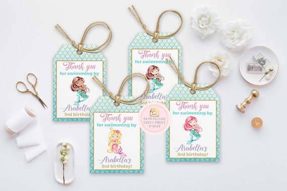 Mermaid Party INSTANT DOWNLOAD Favor Tags, Mermaid Birthday, Mermaid Favor Tags, Thank You Tags, Under The Sea, Mermaid Favor Tag, Printable Il_570xn