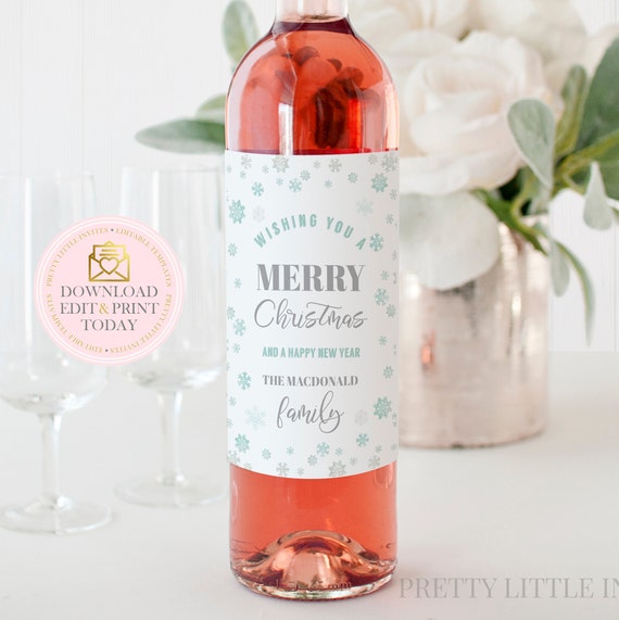 Christmas Wine Label DIY Personalized Christmas Editable Template, Custom Holiday Wine Sticker Instant Download Printable Last Minute Gift Il_570xn