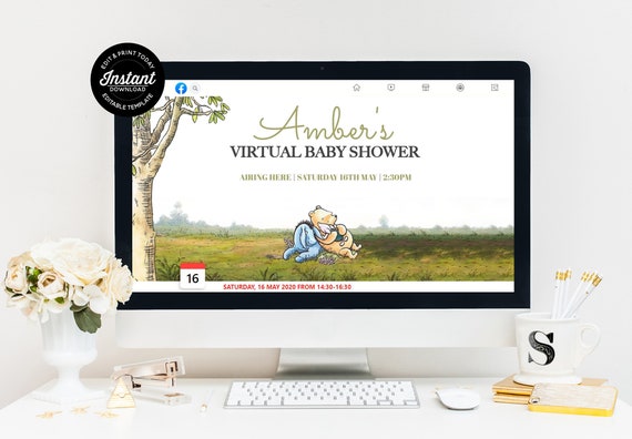WINNIE the Pooh EDITABLE Facebook Event Cover Photo For A Baby Shower or Birthday, Classic Pooh Instant Digital Download Facebook Header Il_570xn