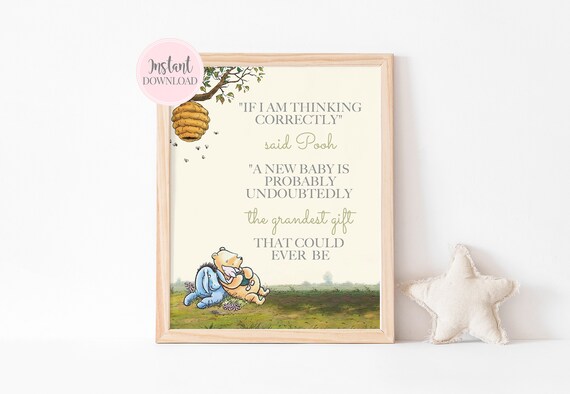 Classic Pooh Bear Baby Shower Digital Print, Printable Nursery Decor, Winnie Pooh Babies Are The Grandest Quote, Eeyore & Piglet Wall Art Il_570xn