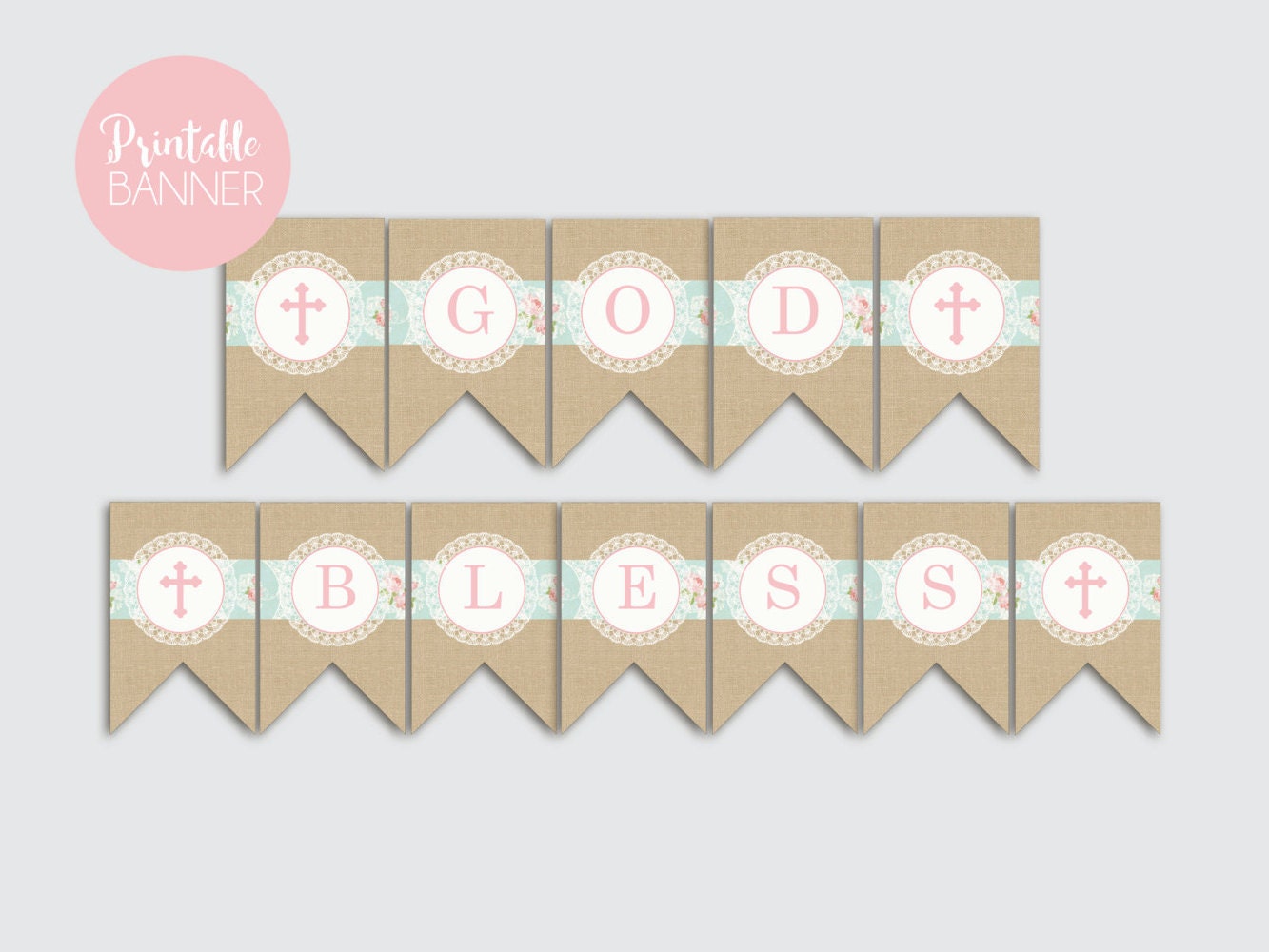 God Bless Banner, Baptism Banner, First Communion, Christening Banner,  Communion Banner, Printable Banner, INSTANT DOWNLOAD, Shabby Chic With Christening Banner Template Free