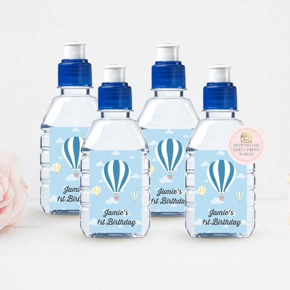 Up Up and Away Pop Top Labels, Hot Air Balloon Water Bottle Labels, Balloon Birthday Digital Label Bottle Template, Personalized Water Il_570xn